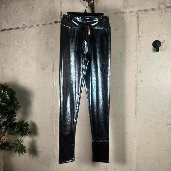 Killstar shiny silver rainbow iridescent punk goth festival leggings size‎ S NWT - Picture 1 of 6
